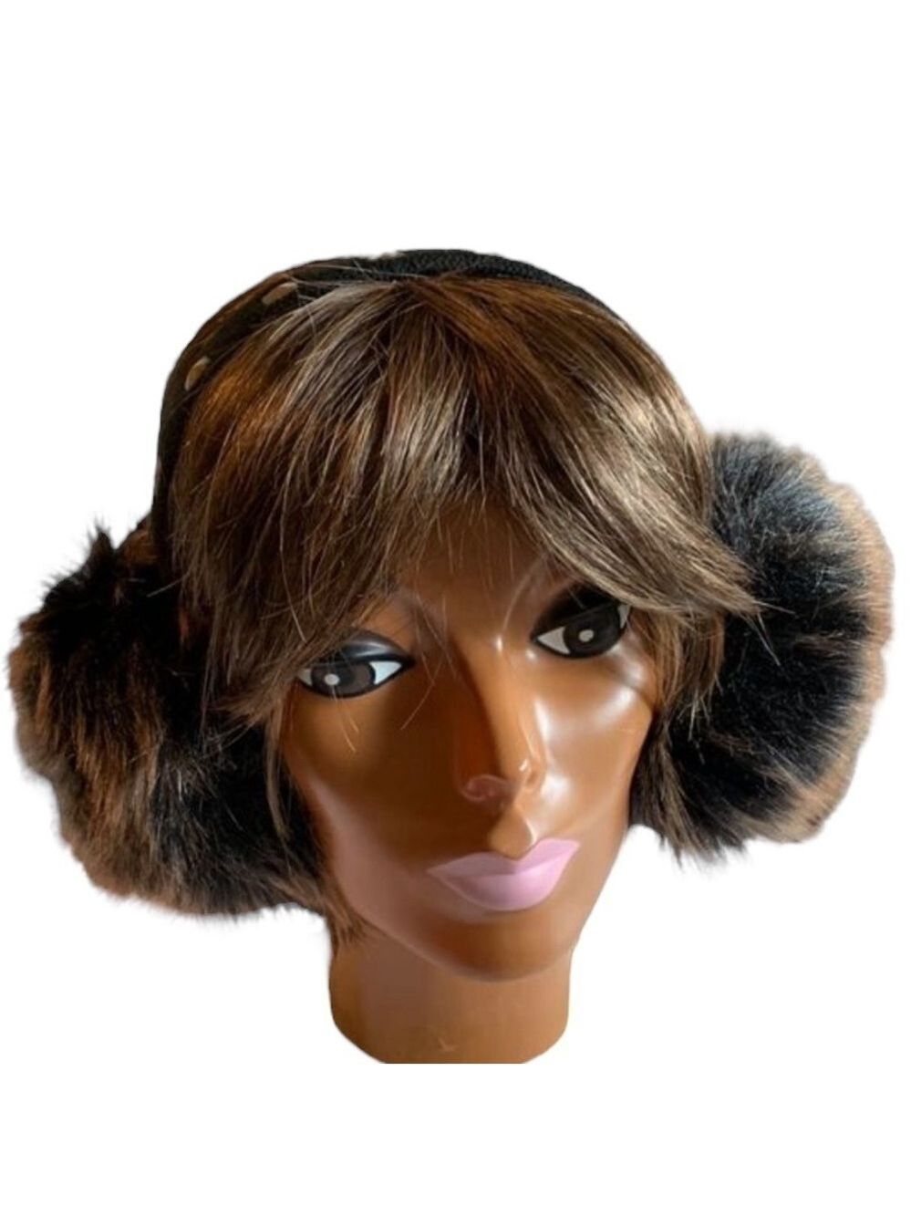 Brown Faux Fur Earmuffs with Black Studded Band